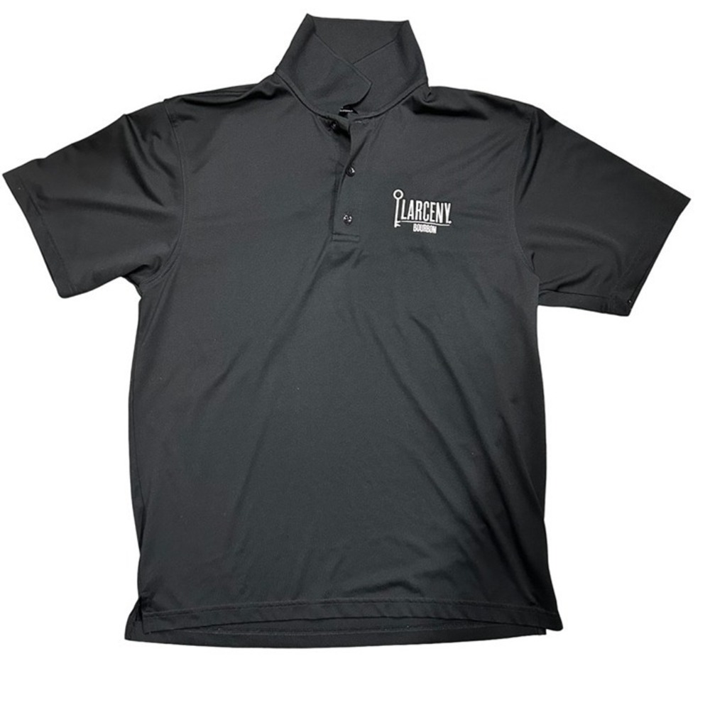 Larceny Bourbon Mens Medium‎ Collared Polo Black White Embroidered Logo EUC